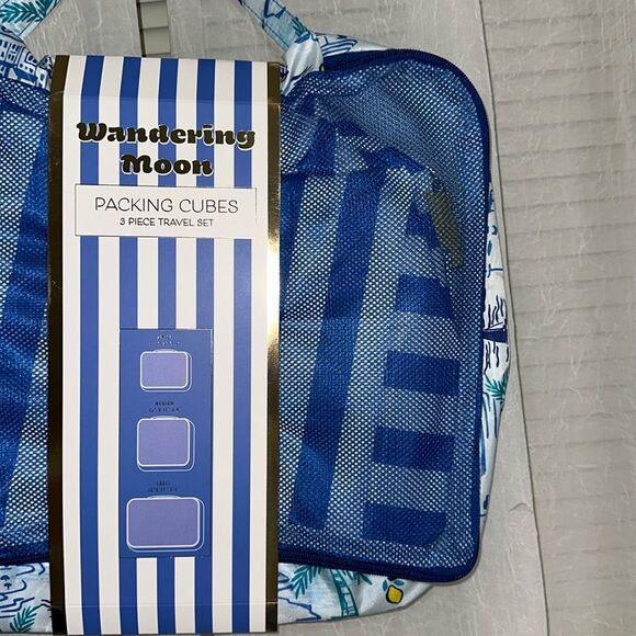 WM Blue Green Yellow Coastal Lemon Mesh Stripe 3 Piece Travel Packing Cube Set - Picture 7 of 11